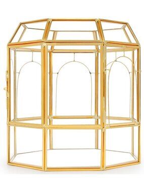 Handmade Large Glass Terrarium - Indoor Plant Display Box, Elegant Gold Accent